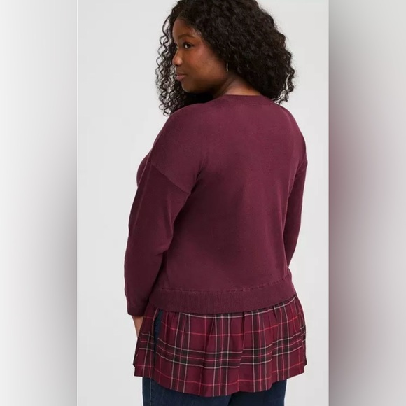 Torrid preppy cozy chic plus size burgundy sweater with plaid ruffle hem NWT 4X - Picture 3 of 10